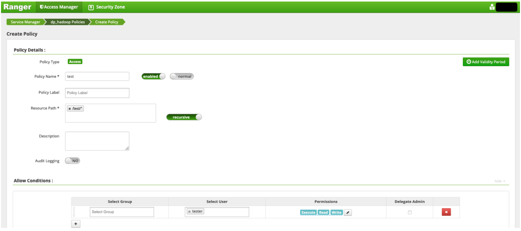 Ranger hdfs policy